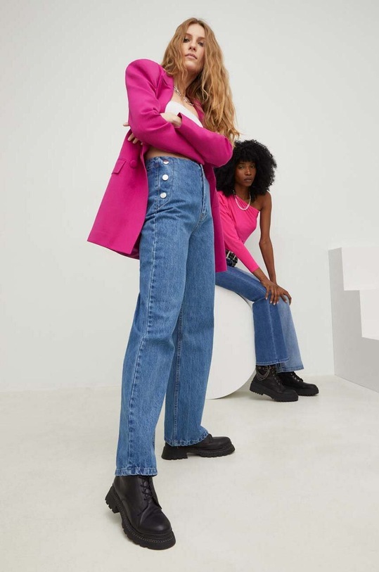 Bavlněné džíny Answear.LAB X limitovaná kolekce SISTERHOOD modrá 5997.h