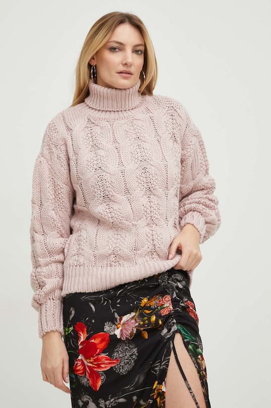 Answear Lab sweter z wełną z domieszką wełny różowy 3570.DB