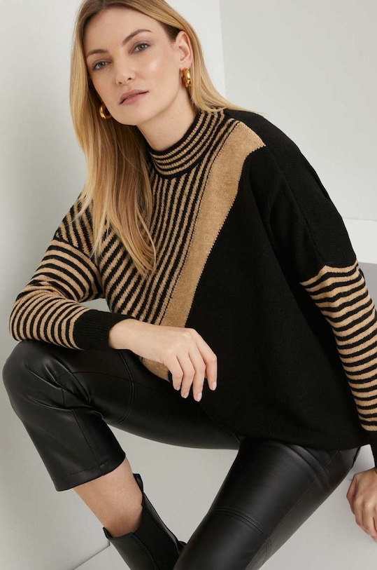 Answear Lab sweter z wełną okrągły czarny 22536.1h