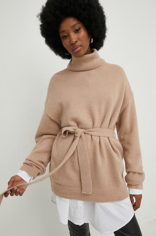 Answear Lab sweter z wełną z domieszką wełny brązowy 98250.5w