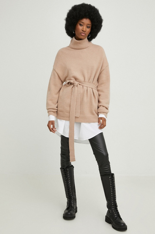 Answear Lab sweter z wełną 98250.5w brązowy WW23