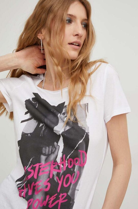 Bombažna kratka majica Answear Lab X limited collection SISTERHOOD TSD02C bela
