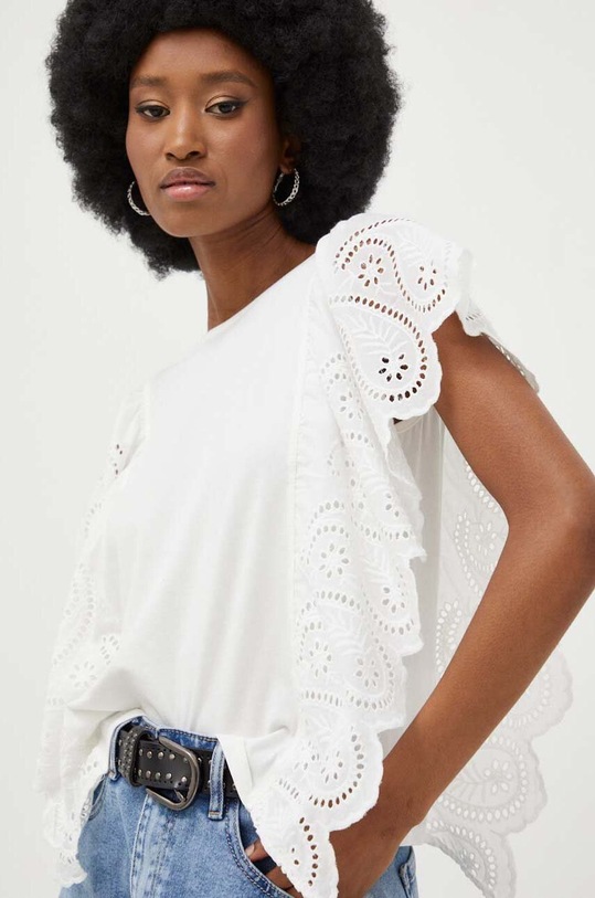 Answear Lab t-shirt X kolekcja limitowana BE SHERO z elastanem biały r7869.kk