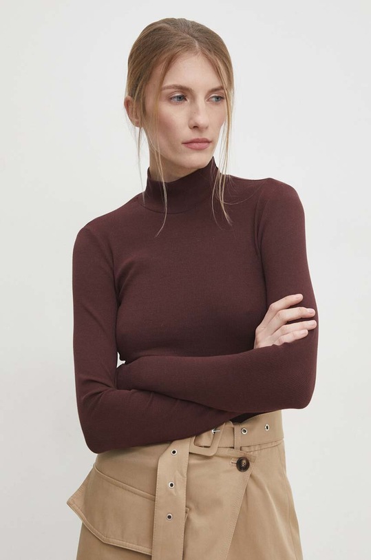 Answear Lab longsleeve z elastanem bordowy 5127.TKK