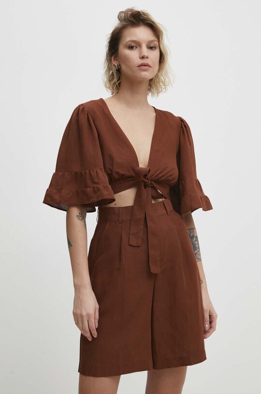 Answear Lab blusa di lino marrone 16619.tjs