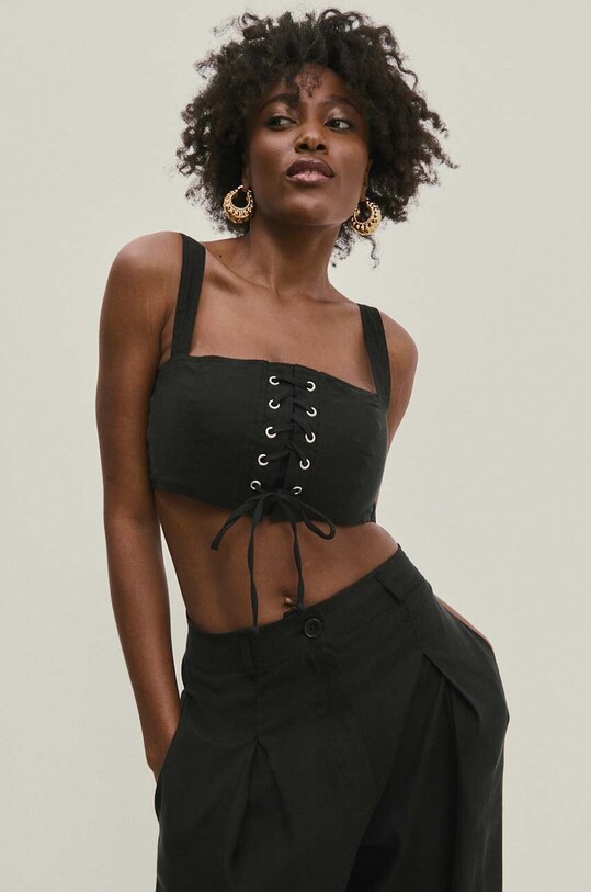 Answear.LAB top lniany z elastanem czarny 19604.tjs