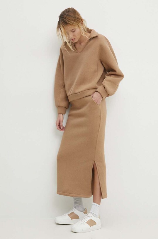 Answear Lab komplet - bluza i spódnica dzianina brązowy 23254.HWK