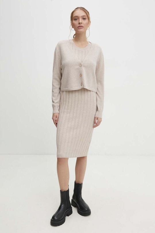 Answear Lab rochie și cardigan tricotaj bej QQ8233.1HWK