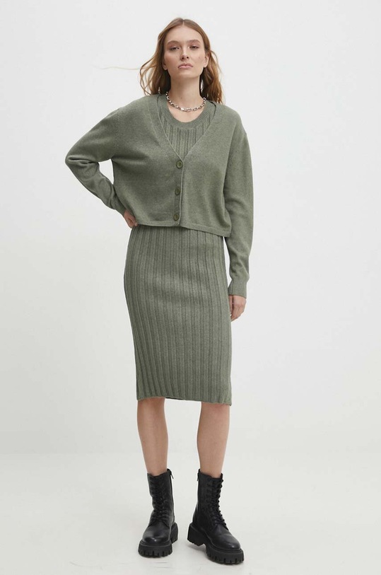 Answear Lab rochie și cardigan tricotaj verde QQ8233.1HWK