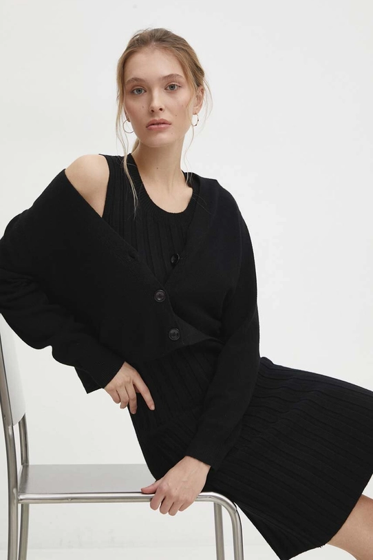 Answear Lab rochie și cardigan tricotaj negru QQ8233.1HWK