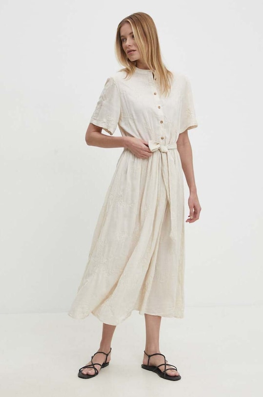 Answear Lab rochie din in maxi bej .085.ih