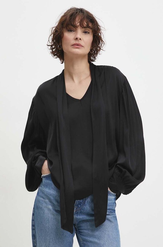 Блузка с шелком Answear.LAB casual чёрный 13482.fdb