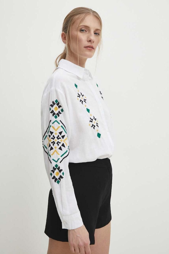 Answear Lab koszula z lnem klasyczny biały 4440.th