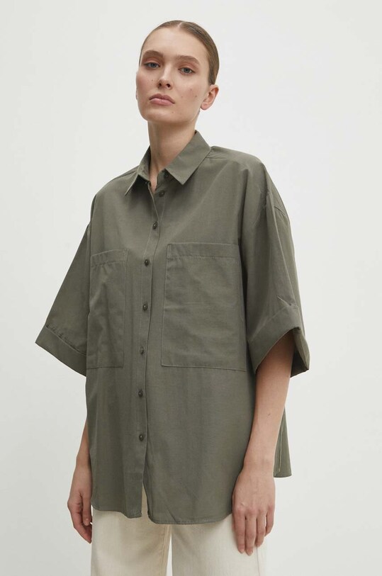 Answear Lab cămașă din bumbac cu modele verde 5482.td