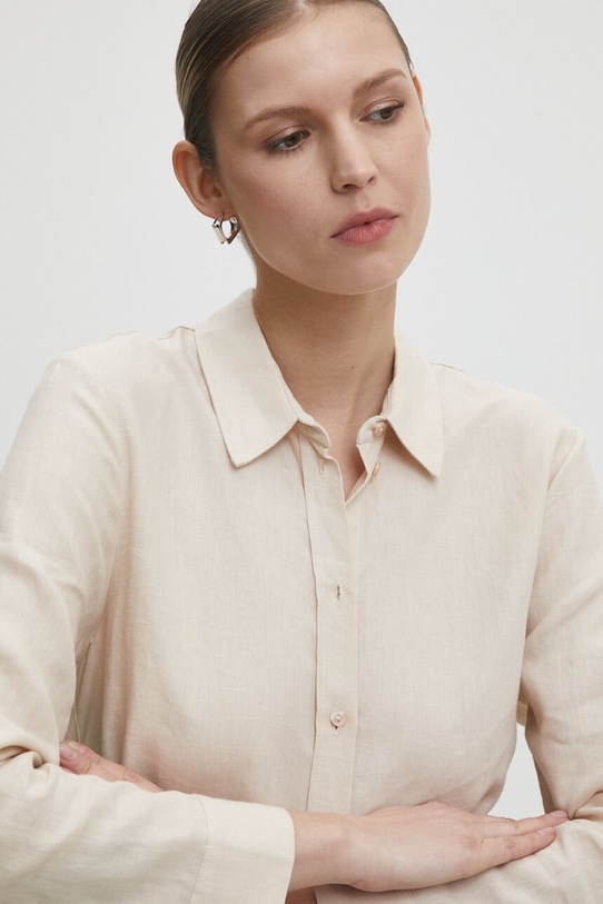 Answear Lab koszula lniana klasyczny beżowy ali.kdd089.tjs