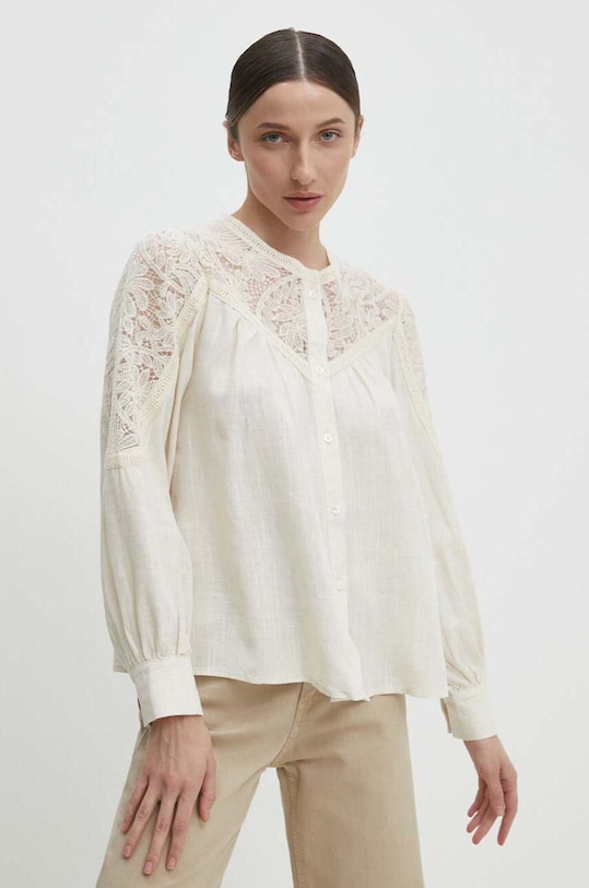 Answear Lab cămașă de in lung bej 904.HWK