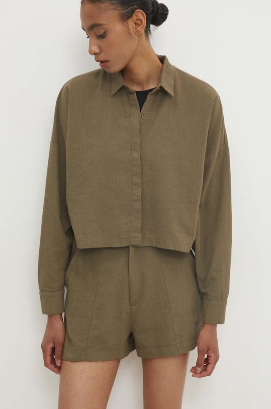 Answear Lab koszula z lnem klasyczny zielony 19641.tjs