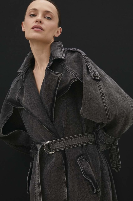 Answear Lab płaszcz jeansowy sng.kpd014.tjs czarny WW24