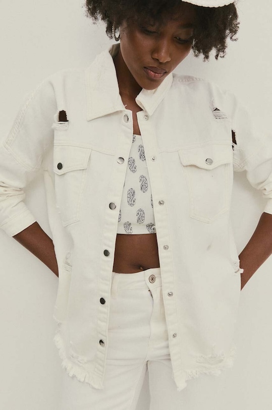 Answear Lab kurtka jeansowa bez kaptura beżowy rd0753.fh