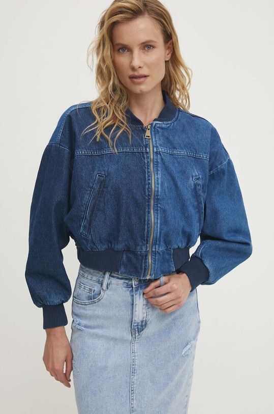 Answear Lab kurtka bomber jeansowa bez kaptura niebieski 23538.TJS
