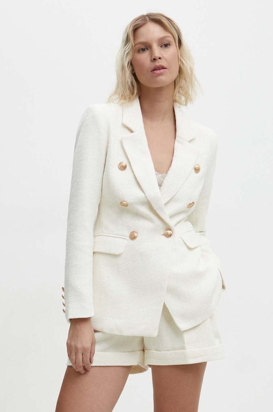 Answear Lab marynarka z domieszką wełny tkanina beżowy V287.HWK