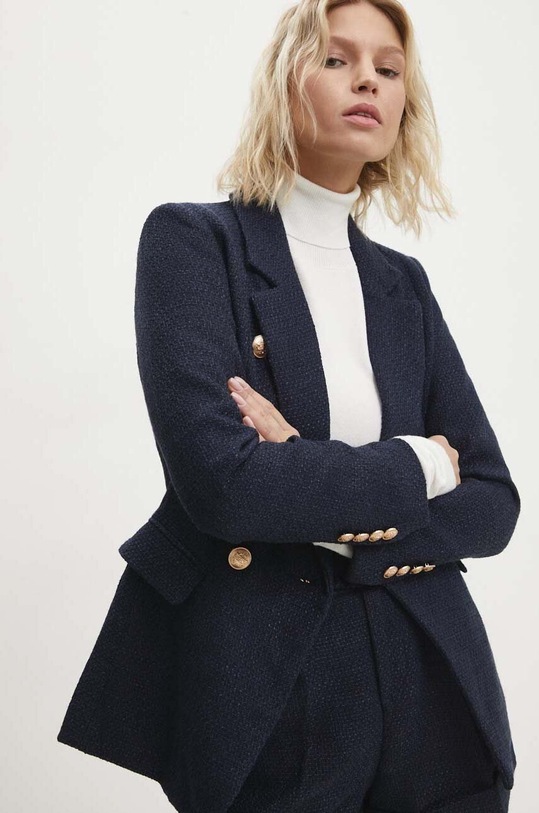 Answear Lab marynarka z domieszką wełny granatowy V287.HWK