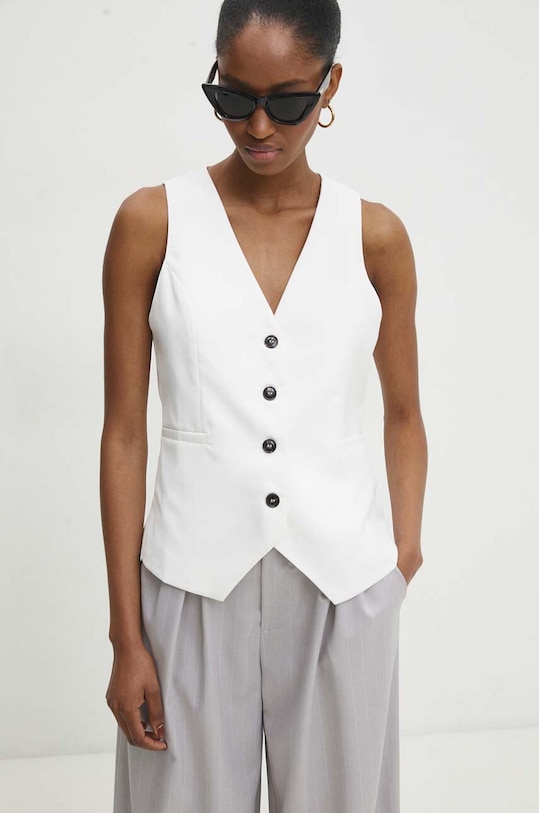 Answear Lab kamizelka tkanina biały MR20835.HWK