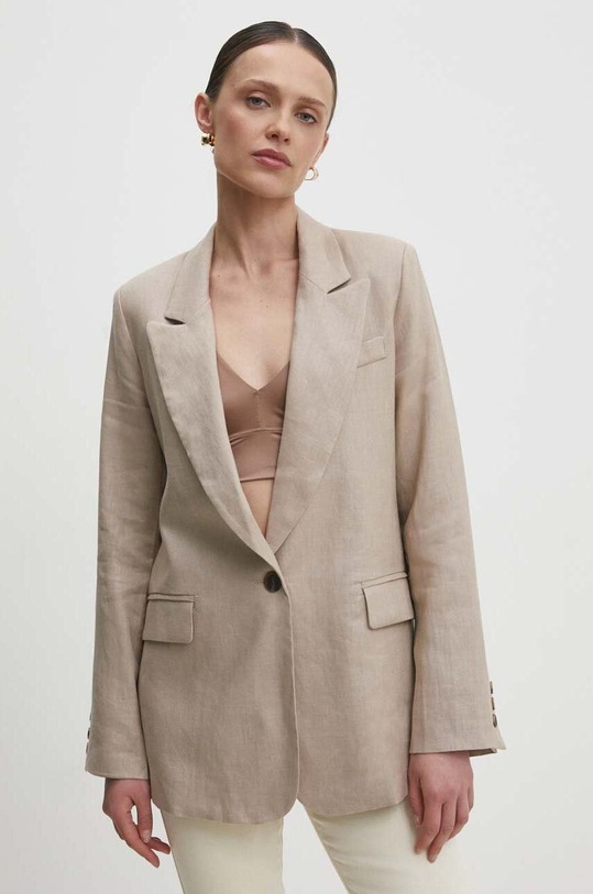 Answear Lab marynarka lniana tkanina beżowy v2419.fh