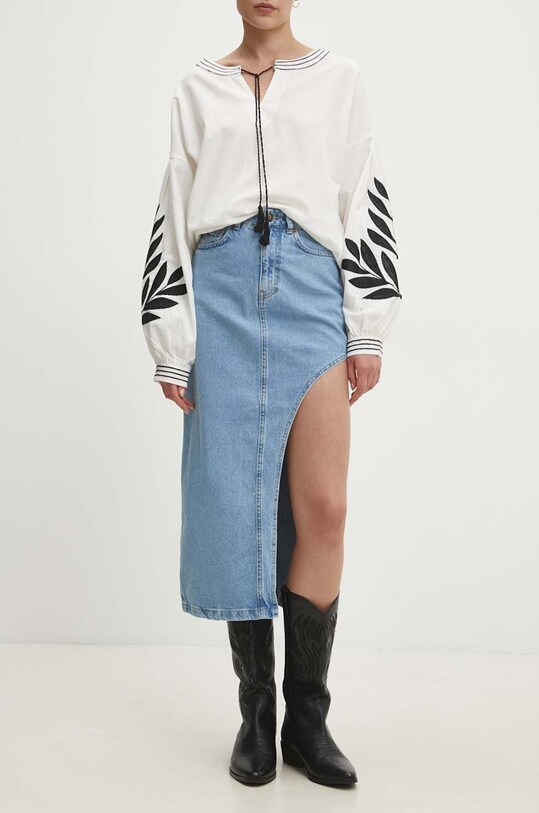 Answear Lab fustă din denim uni albastru 2051.th