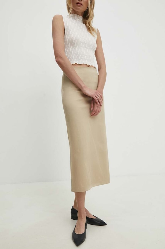 Answear Lab fustă uni bej 40815.td