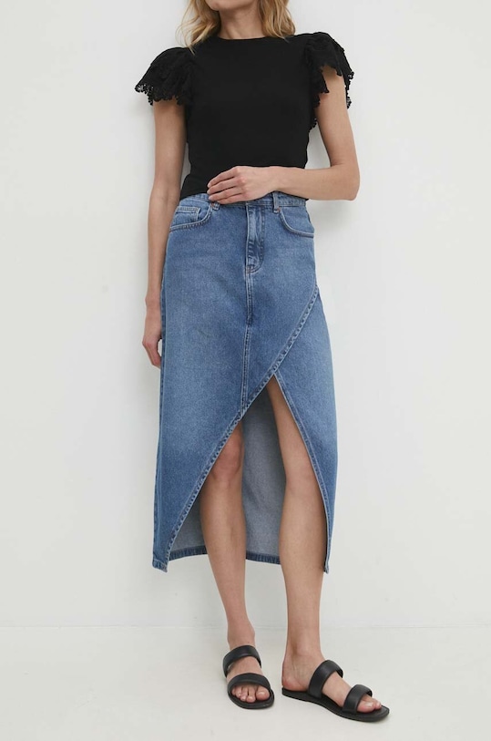 Answear Lab fustă din denim uni albastru 2060.tjs