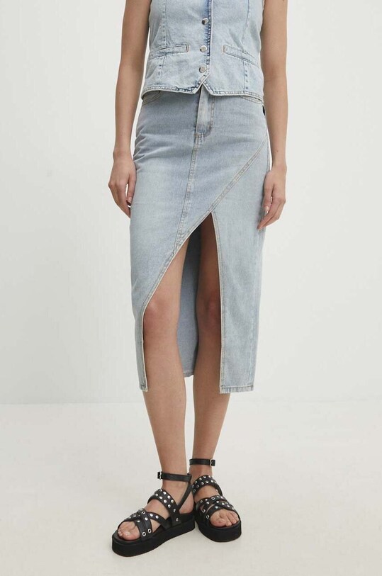 Answear Lab fustă din denim uni albastru mc7305.ijs