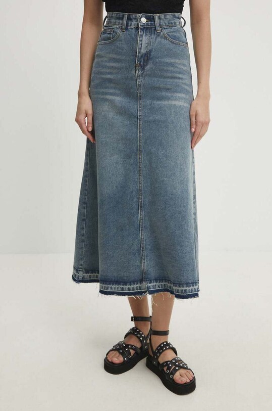 Answear Lab fustă din denim uni albastru 9906.ijs