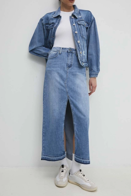 Answear Lab fustă din denim uni albastru O17162.80.IJS