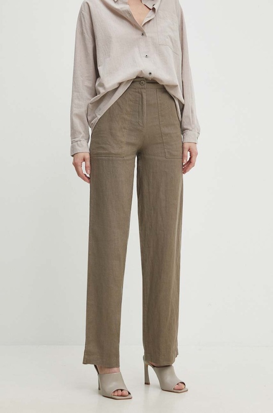 Answear Lab spodnie lniane tkanina zielony 39429.td