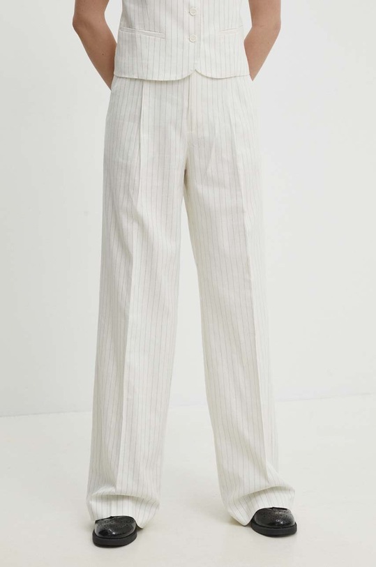 Kalhoty s příměsí lnu Answear.LAB látka bílá p2412.fh