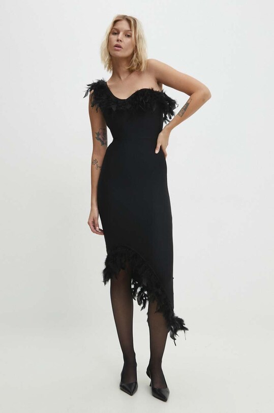 Answear Lab rochie midi negru 609801.HWK