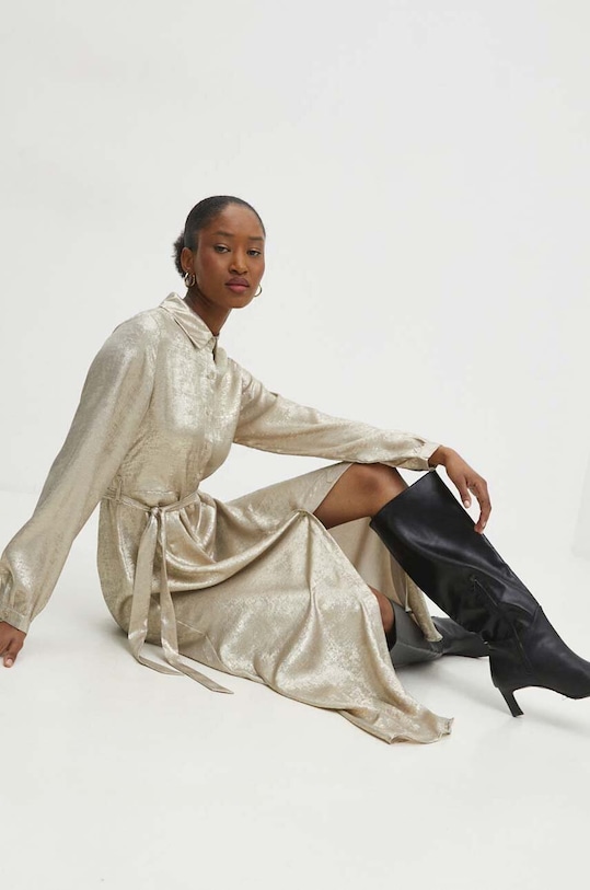 Answear Lab sukienka rozkloszowany złoty 7276.HWK