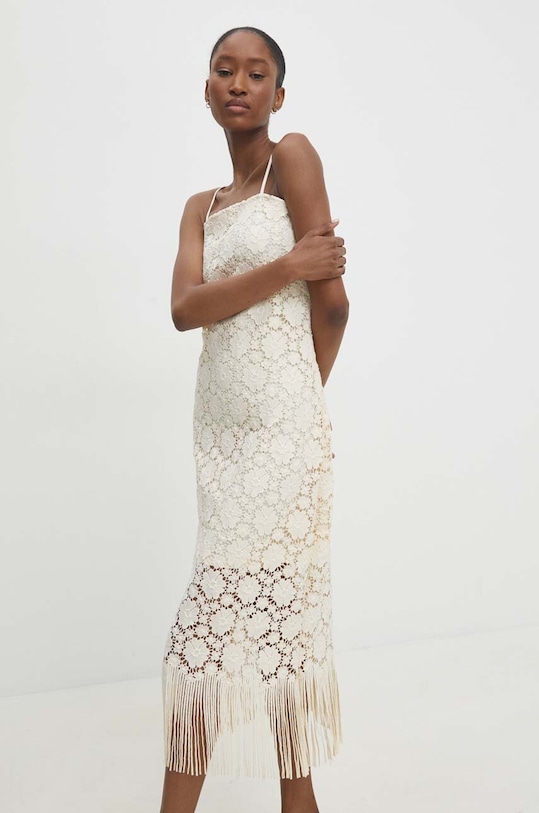 Answear Lab rochie midi bej 22146LR.HWK