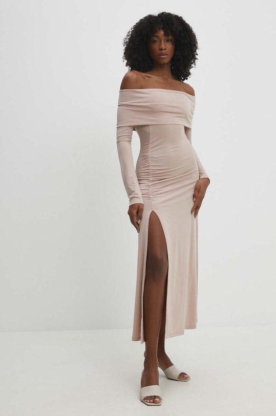 Answear Lab rochie midi bej W24S.LF.111239.tjs