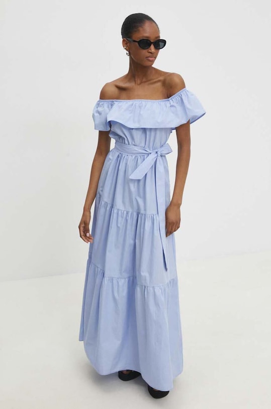 Answear Lab rochie din bumbac rotund albastru 6197.TWK