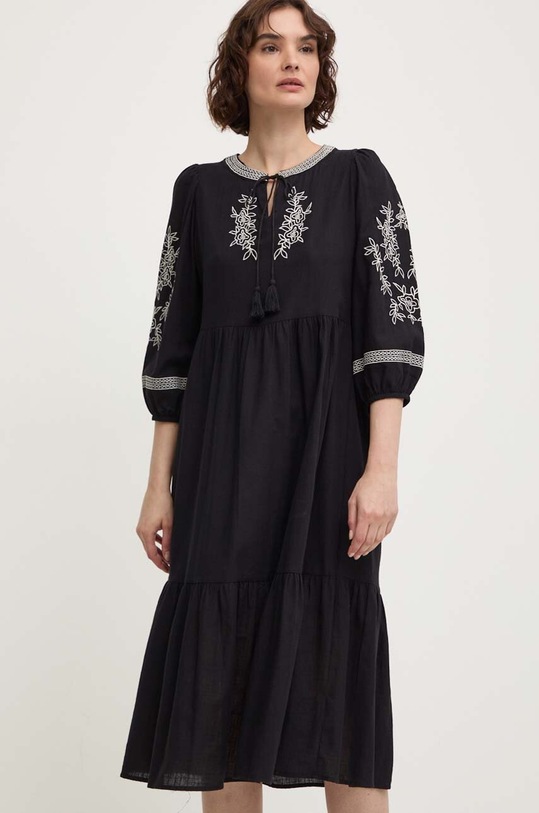 Answear Lab sukienka bawełniana trzy czwarte czarny 23086.TWK