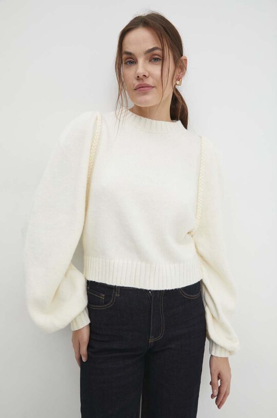 Pulover Answear Lab okrugli bež chb6831.iw