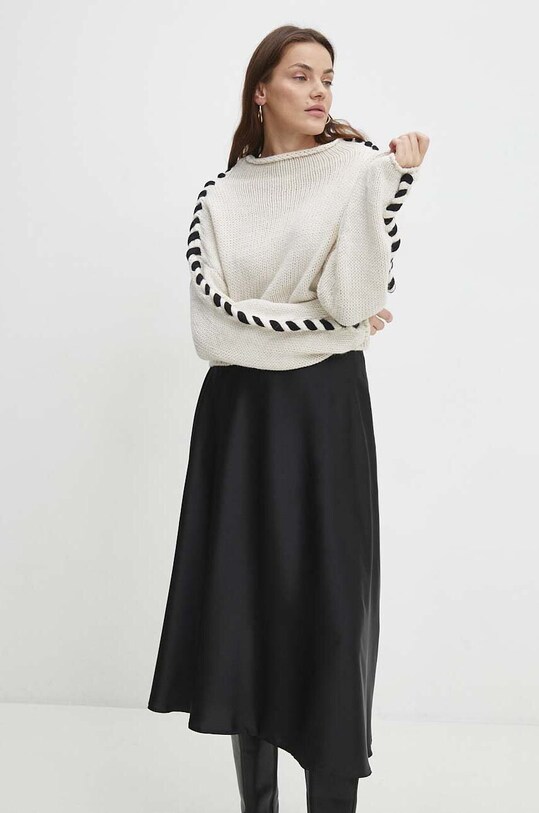 Answear Lab sweter z wełną okrągły beżowy 1785.idb