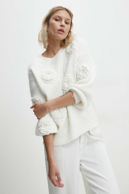 Answear Lab sweter z wełną okrągły biały Q5083.HWK