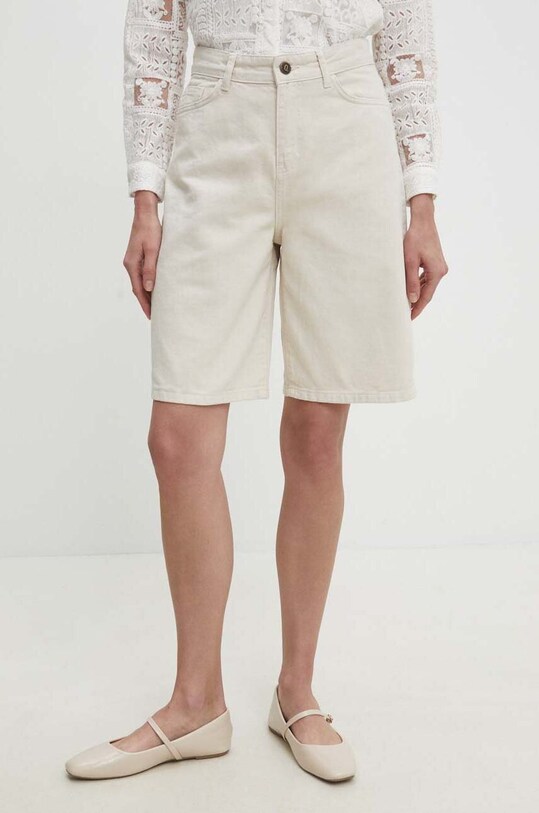 Answear Lab pantaloni scurti jeans bumbac bej bs3047.tjs