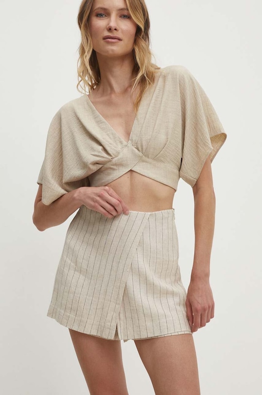 Штани-спідниця Answear.LAB з додаванням льону бежевий 6218.TWK