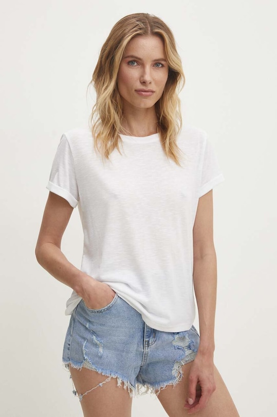 Ľanové tričko Answear.LAB jednofarebný biela E24.72.FKK