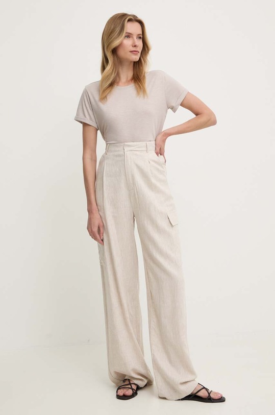 T-shirt με λινό ύφασμα Answear.LAB E24.72.FKK μπεζ WW24