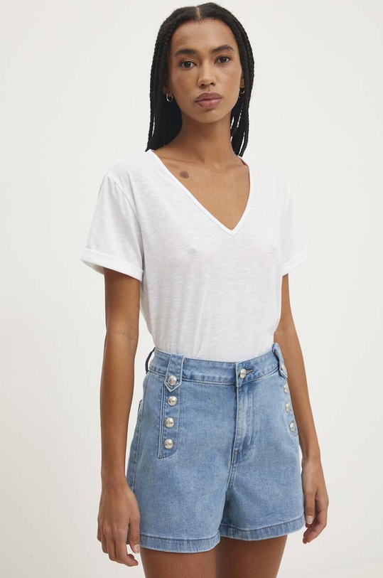 Answear Lab t-shirt z lnem z elastanem biały E24.73.FKK